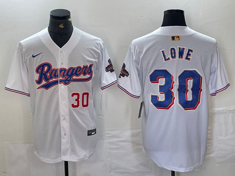 Men Texas Rangers 30 Lowe White Champion Game Nike 2024 MLB Jersey style 3